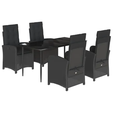 Ensemble à manger de jardin coussins 5pcs Noir Résine tressée 2