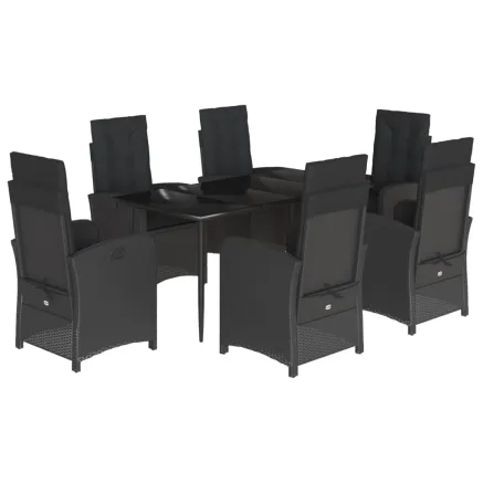 Ensemble à manger de jardin coussins 7pcs Noir Résine tressée 2