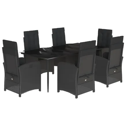 Ensemble à manger de jardin coussins 7pcs Noir Résine tressée 2