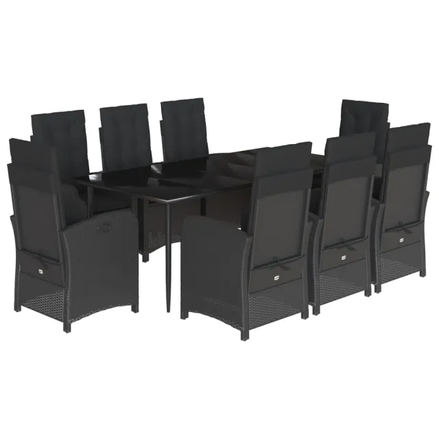Ensemble à manger de jardin 9pcs coussins noir résine tressée