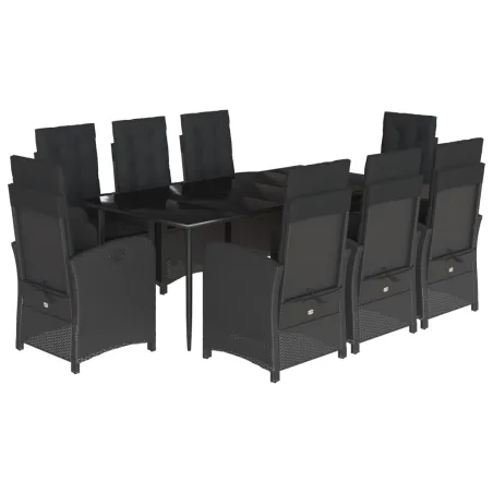 Ensemble à manger de jardin 9pcs coussins noir résine tressée