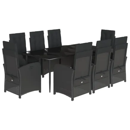 Ensemble à manger de jardin 9pcs coussins noir résine tressée 2