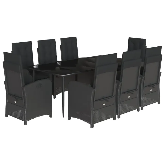 Ensemble à manger de jardin 9pcs coussins noir résine tressée