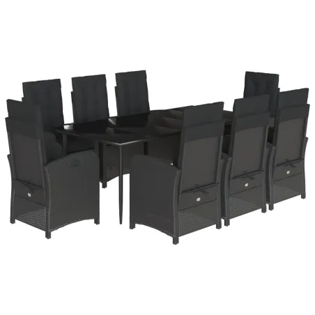 Ensemble à manger de jardin 9pcs coussins noir résine tressée