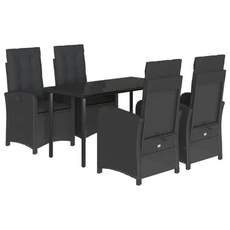 Ensemble à manger de jardin coussins 5pcs Noir Résine tressée