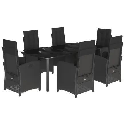 Ensemble à manger de jardin coussins 7pcs Noir Résine tressée 2