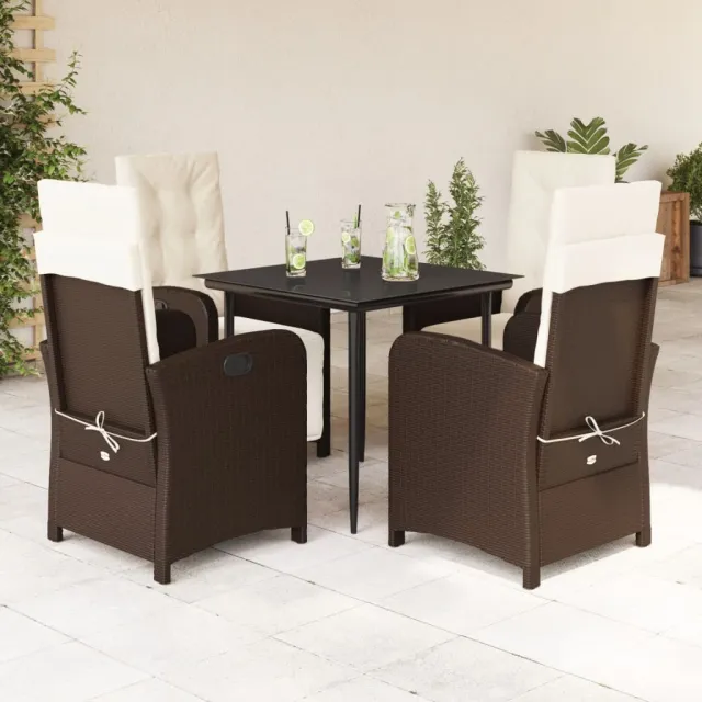Ensemble à manger de jardin 5 pcs et coussins marron poly rotin