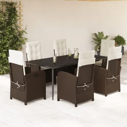 Ensemble à manger de jardin et coussins 7 pcs marron rotin