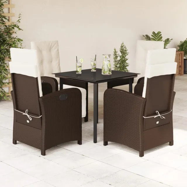 Ensemble à manger de jardin 5 pcs et coussins marron poly rotin