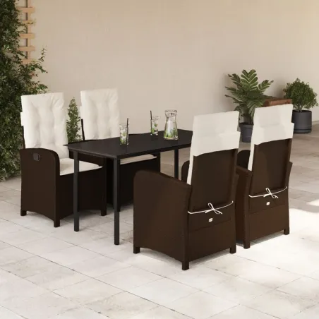 Ensemble à manger de jardin 5 pcs et coussins marron poly rotin