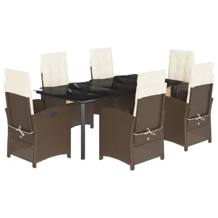 Ensemble à manger de jardin et coussins 7 pcs marron rotin 2