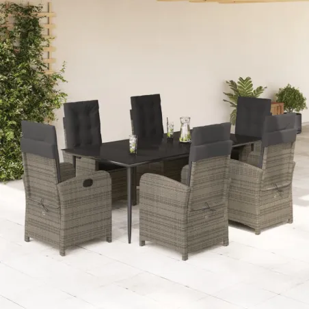 Ensemble à manger de jardin et coussins 7 pcs gris rotin