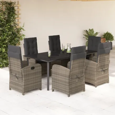 Ensemble à manger de jardin et coussins 7 pcs gris rotin