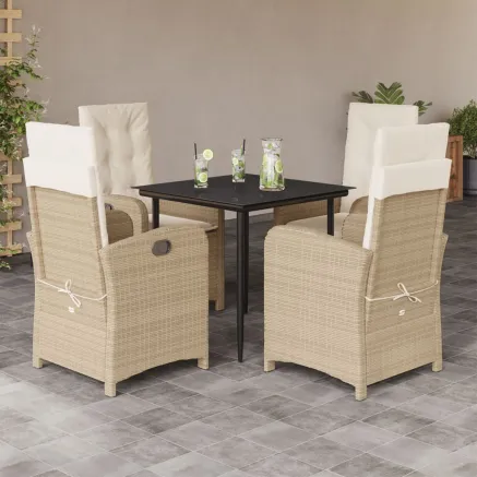 Ensemble à manger de jardin avec coussins 5pcs Beige poly rotin