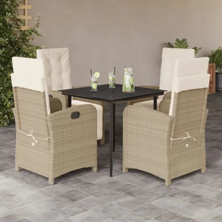 Ensemble à manger de jardin avec coussins 5pcs Beige poly rotin