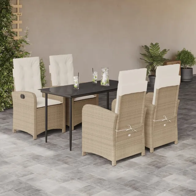 Ensemble à manger de jardin avec coussins 5pcs Beige poly rotin