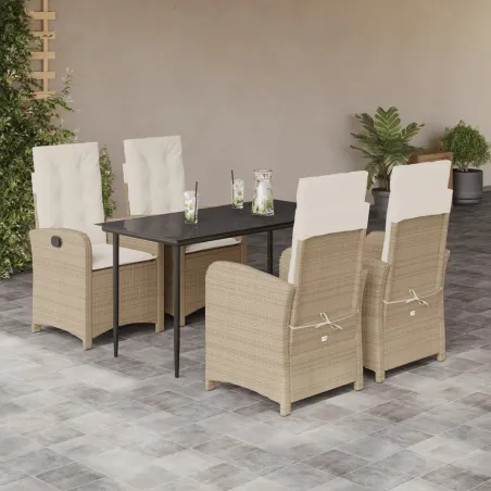 Ensemble à manger de jardin avec coussins 5pcs Beige poly rotin
