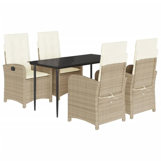 Ensemble à manger de jardin avec coussins 5pcs Beige poly rotin