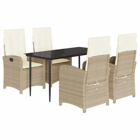 Ensemble à manger de jardin avec coussins 5pcs Beige poly rotin