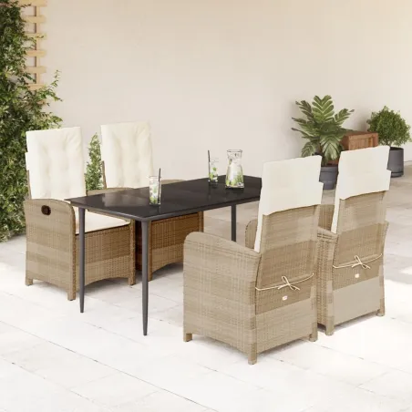 Ensemble à manger de jardin avec coussins 5pcs Beige poly rotin