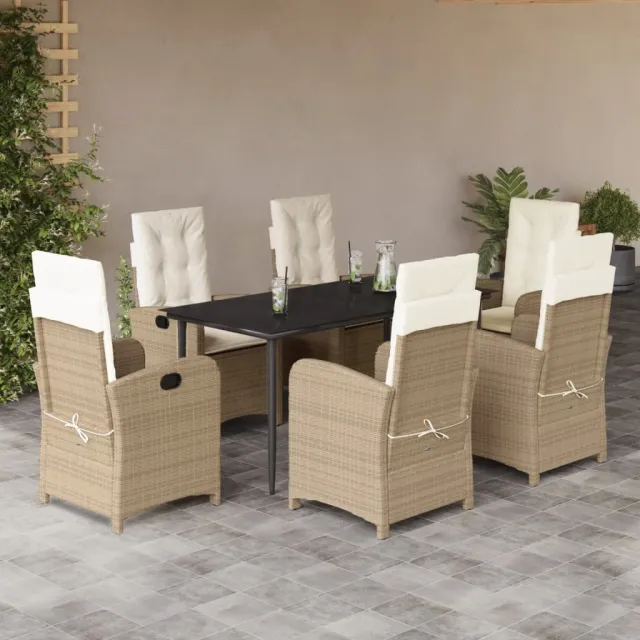 Ensemble à manger de jardin et coussins 7 pcs beige poly rotin