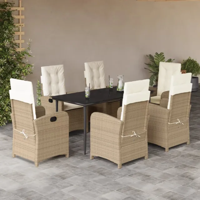 Ensemble à manger de jardin et coussins 7 pcs beige poly rotin
