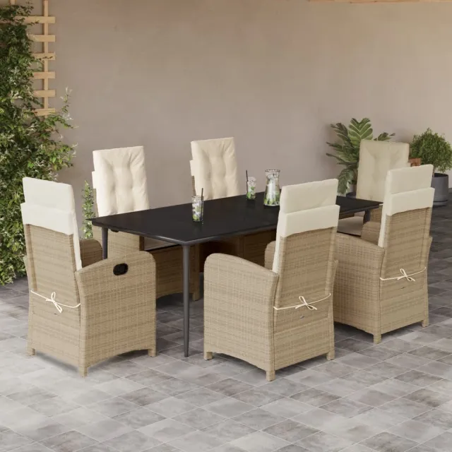 Ensemble à manger de jardin et coussins 7 pcs beige poly rotin