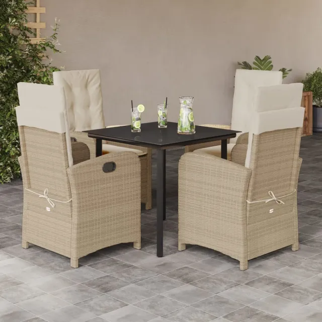 Ensemble à manger de jardin avec coussins 5pcs Beige poly rotin