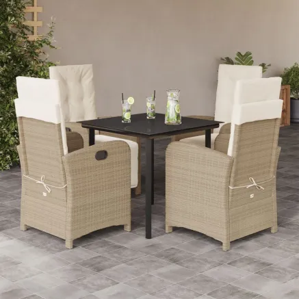 Ensemble à manger de jardin avec coussins 5pcs Beige poly rotin