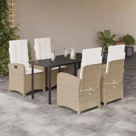 Ensemble à manger de jardin avec coussins 5pcs Beige poly rotin