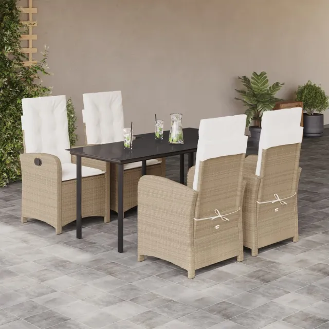 Ensemble à manger de jardin avec coussins 5pcs Beige poly rotin