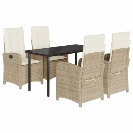 Ensemble à manger de jardin avec coussins 5pcs Beige poly rotin
