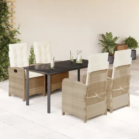 Ensemble à manger de jardin avec coussins 5pcs Beige poly rotin