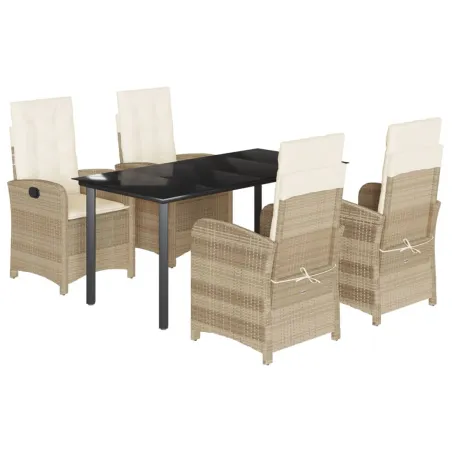 Ensemble à manger de jardin avec coussins 5pcs Beige poly rotin