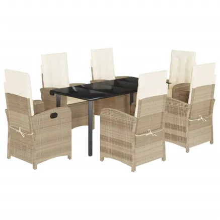 Ensemble à manger de jardin et coussins 7 pcs beige poly rotin 2