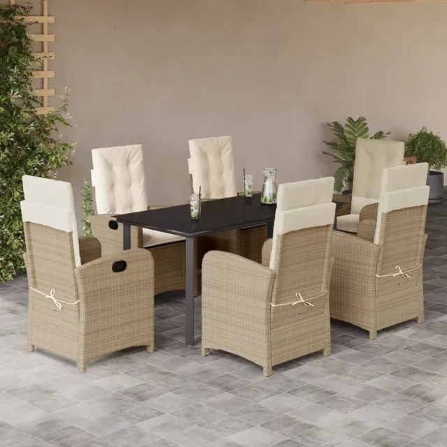 Ensemble à manger de jardin et coussins 7 pcs beige poly rotin