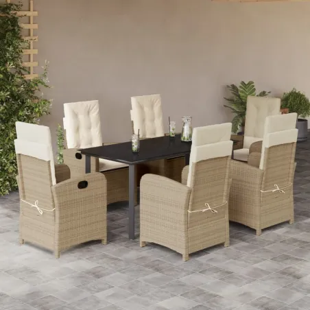 Ensemble à manger de jardin et coussins 7 pcs beige poly rotin