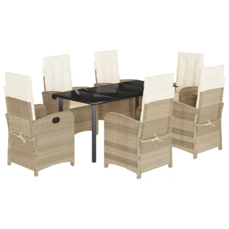 Ensemble à manger de jardin et coussins 7 pcs beige poly rotin
