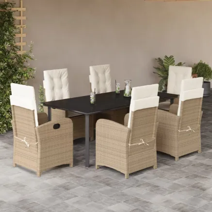 Ensemble à manger de jardin et coussins 7 pcs beige poly rotin
