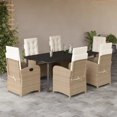 Ensemble à manger de jardin et coussins 7 pcs beige poly rotin