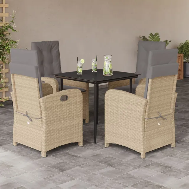 Ensemble à manger de jardin coussins 5 pcs mélange beige rotin