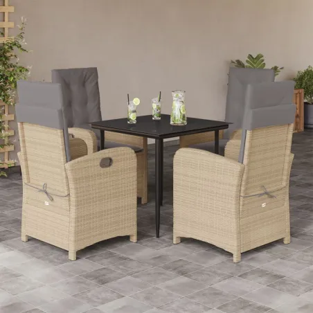 Ensemble à manger de jardin coussins 5 pcs mélange beige rotin