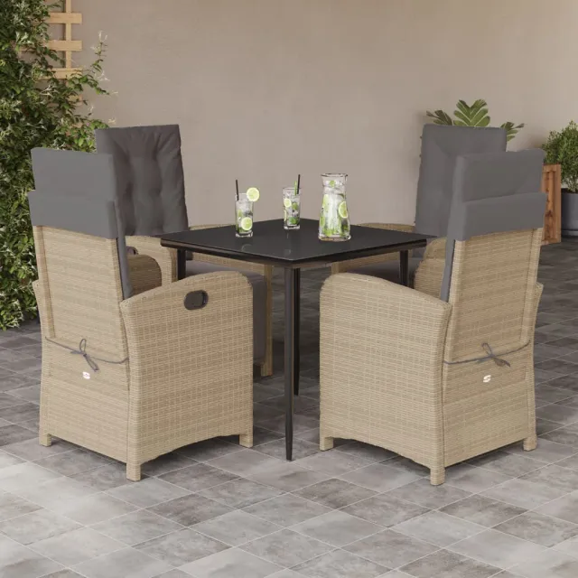 Ensemble à manger de jardin coussins 5 pcs mélange beige rotin
