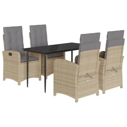 Ensemble à manger de jardin coussins 5 pcs mélange beige rotin 2