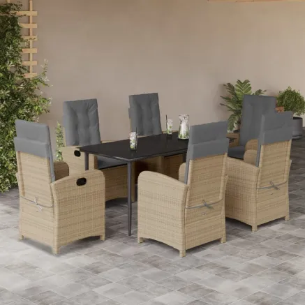 Ensemble à manger de jardin coussins 7 pcs mélange beige rotin