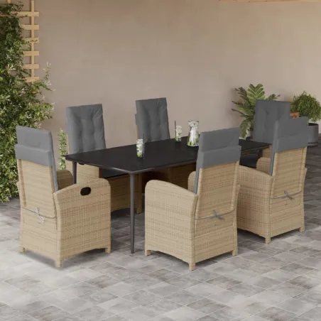 Ensemble à manger de jardin coussins 7 pcs mélange beige rotin