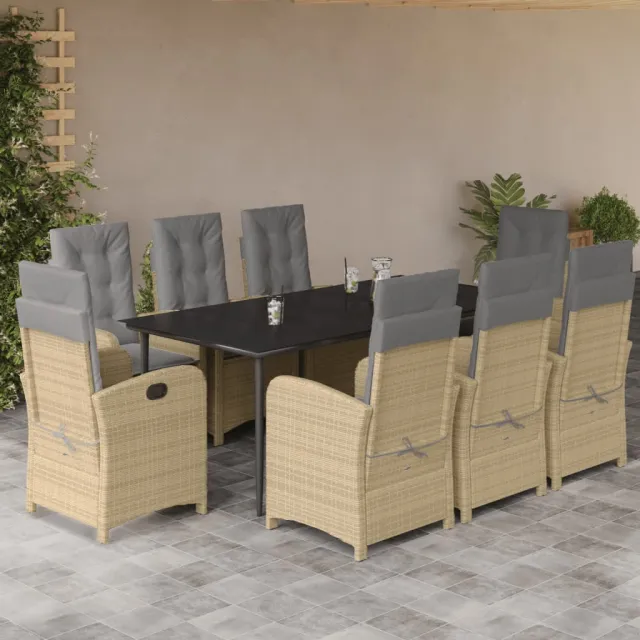 Ensemble à manger de jardin et coussins 9 pcs mélange beige