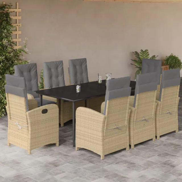 Ensemble à manger de jardin et coussins 9 pcs mélange beige
