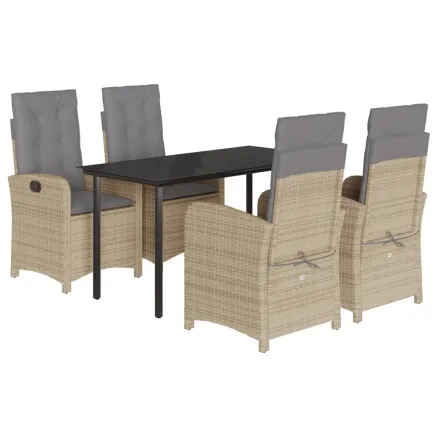 Ensemble à manger de jardin coussins 5 pcs mélange beige rotin 2