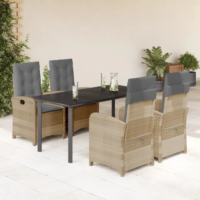 Ensemble à manger de jardin coussins 5 pcs mélange beige rotin